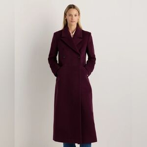 Quince Wool Cashmere Tailored Long Coat, Winetasting (XS)